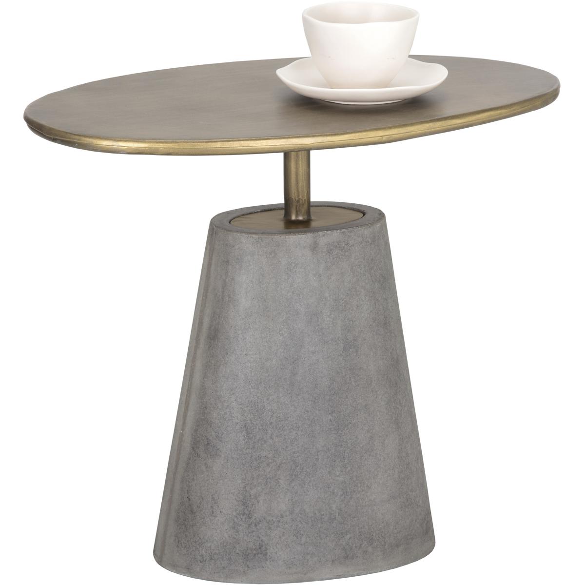 Atholl Hollywood Regency Brass Steel Top Grey Concrete Base Oval End Table